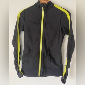 Lululemon Full Zip Grey/Yellow Sweater Thumb Holes Zippered Pockets Size 6 Jog